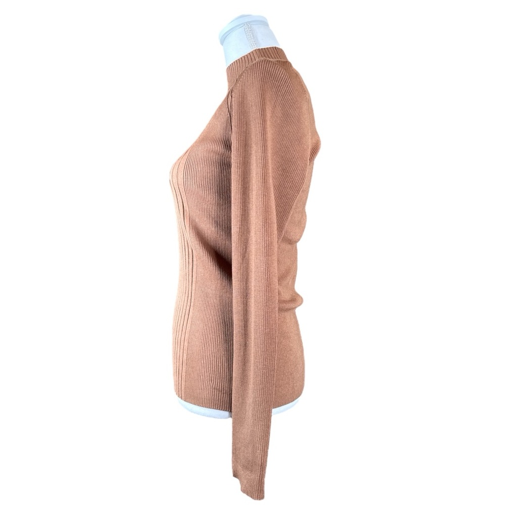 INC INTERNATIONAL CONCEPTS Ribbed Mock Neck Sweater in Brown Saira, Size L. - Picture 3 of 13